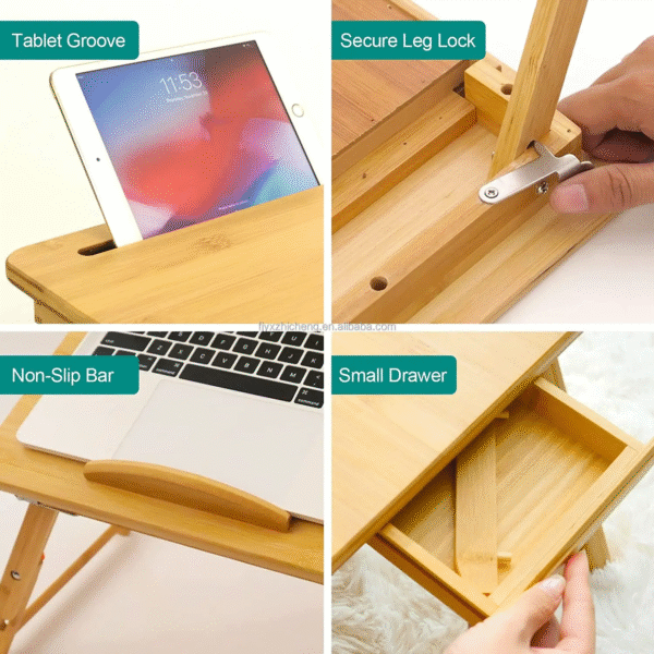 Bambus-Laptoptisch mit Aufbewahrungsfach – Bild 5